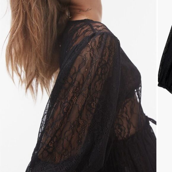 Lace sheer tie front cover/top - Picture 4 of 8